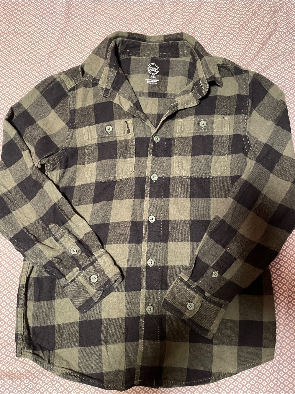 wonder nation Olive and Black Plaid Casual Button-Down Shirt